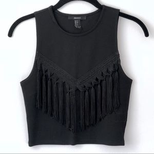 Tasseled Black Crop Top